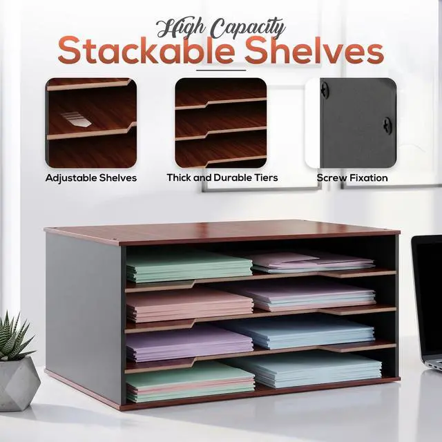 Alt view image 6 of 7 - 12x18 Construction Paper Organizer, 4-Tier Wooden Flat File for 11x17, A3 & Tabloid Sheets | Durable wood Desk Paper Storage for Classroom, Office & Art Studio