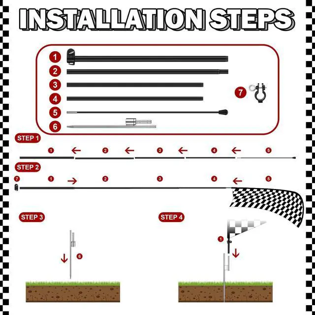 Alt view image 3 of 7 - 4 Sets Checkered Flag Banner Black and White Swooper Flag with Pole Kit Checkered Feather Racing Windless Full Sleeve Banner Finish Line Sign Kit for Races Events Party Supplies