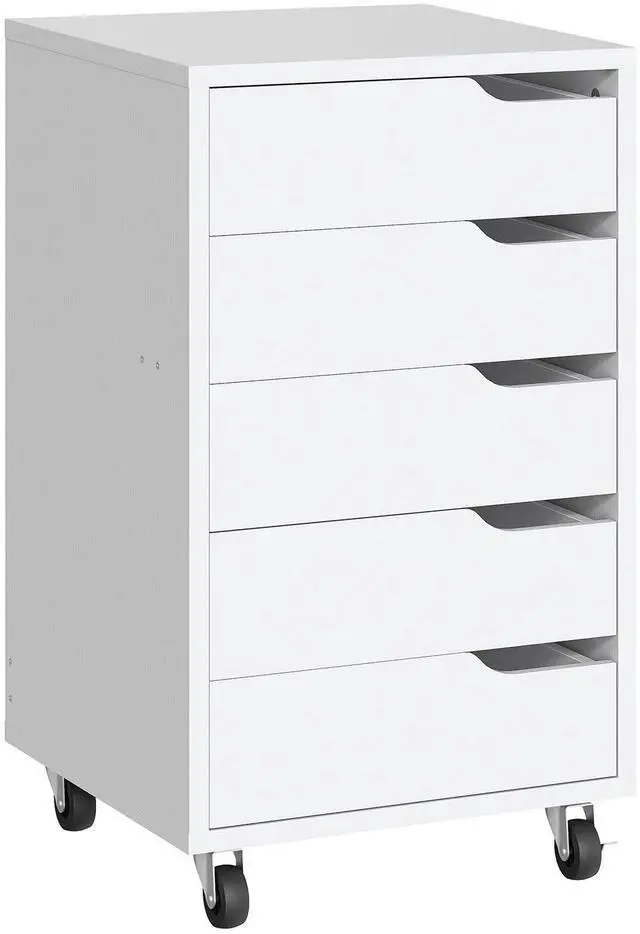 Main image of 5-Drawer File Cabinet, Under Desk Mobile Filing Cabinet with Wheels, Rolling Office Storage Cabinet, Wooden Printer Stand, for Home Office, Living Room, White WT15WJ01
