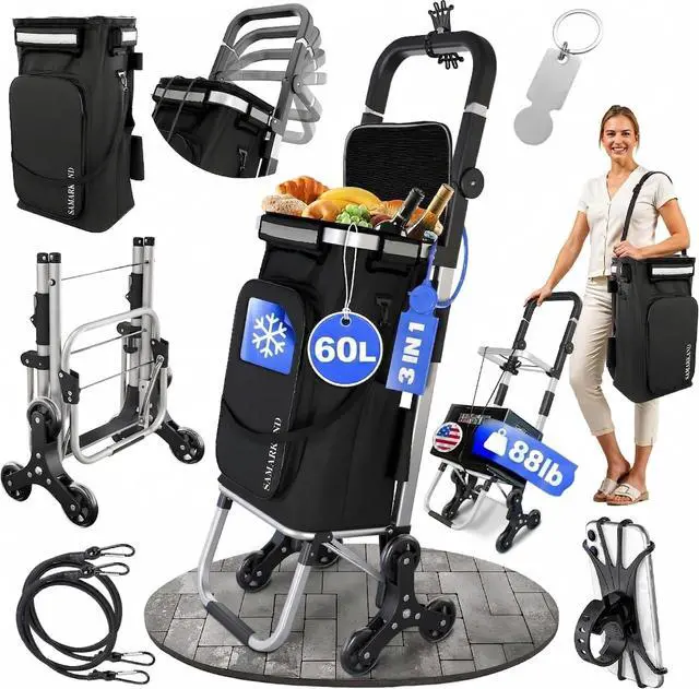 Main image of Folding Cart With Wheels Waterproof 88 lb, Phone Support & Elastic Ropes for Grocery Shopping Grocery Cart On Wheels Foldable - Carts With Wheels For Groceries, Shopping Carts For Groceries Foldable