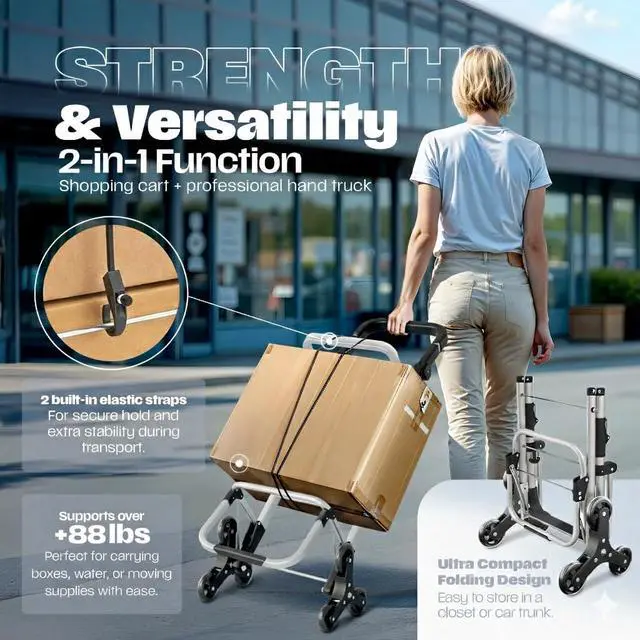 Alt view image 2 of 7 - Folding Cart With Wheels Waterproof 88 lb, Phone Support & Elastic Ropes for Grocery Shopping Grocery Cart On Wheels Foldable - Carts With Wheels For Groceries, Shopping Carts For Groceries Foldable
