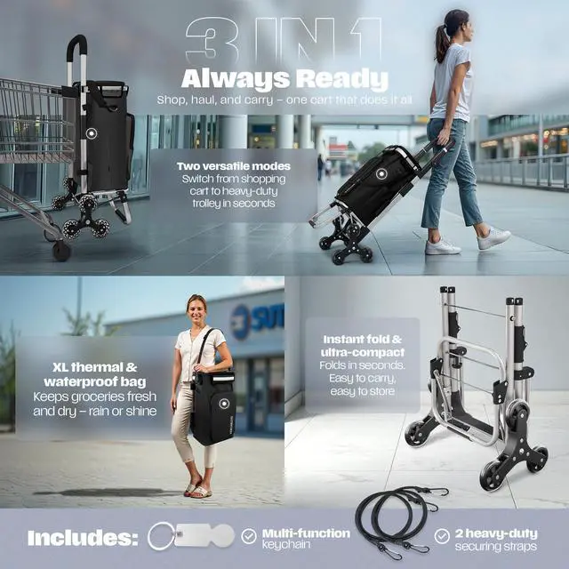 Alt view image 4 of 7 - Folding Cart With Wheels Waterproof 88 lb, Phone Support & Elastic Ropes for Grocery Shopping Grocery Cart On Wheels Foldable - Carts With Wheels For Groceries, Shopping Carts For Groceries Foldable