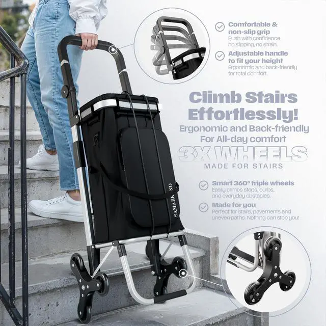 Alt view image 5 of 7 - Folding Cart With Wheels Waterproof 88 lb, Phone Support & Elastic Ropes for Grocery Shopping Grocery Cart On Wheels Foldable - Carts With Wheels For Groceries, Shopping Carts For Groceries Foldable