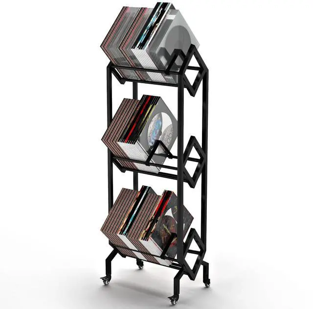 Main image of Vinyl Record Storage Rack with 360°Rotation Wheels,Record Holder for Albums,Metal LP Storage Shelf