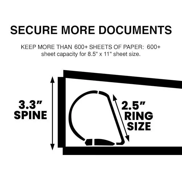 Alt view image 3 of 7 - 12 Pack of 2.5 Inch 3 Ring Binder with Locking Angle D Rings, Professional Heavy Duty Large Storage Binder with Pockets, Fits 8.5 x 11 Inch Sheets, Non-Stick Clear View Cover, Customizable, Black