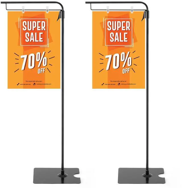 Main image of 2 Pcs Adjustable Hanging Poster Stand Sign Holder 43-87 Inch Pallet Floor Standing Poster Display Black Heavy Duty Double Sided Clip on Mobile Banner Stand with Base for Outdoor Hanging Display