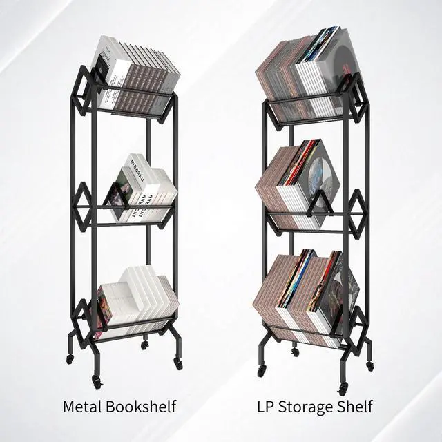 Alt view image 7 of 7 - Vinyl Record Storage Rack with 360°Rotation Wheels,Record Holder for Albums,Metal LP Storage Shelf