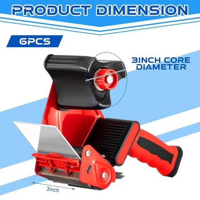 Alt view image 2 of 7 - 6 Pcs 3 Inch Packing Tape Gun Heavy Duty Tape Dispenser | Non Slip Silicone Handle, Portable for Shipping, Moving, Carton and Box Sealing