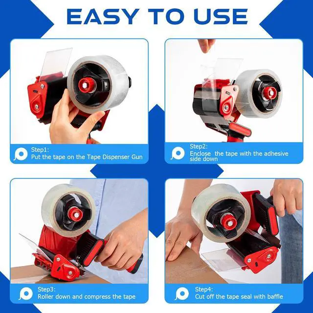 Alt view image 4 of 7 - 6 Pcs 3 Inch Packing Tape Gun Heavy Duty Tape Dispenser | Non Slip Silicone Handle, Portable for Shipping, Moving, Carton and Box Sealing