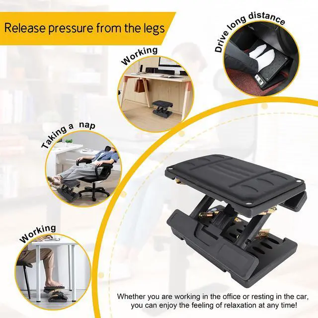 Alt view image 2 of 6 - Adjustable Foot Rest Under Desk - Ergonomic Office Foot Stool with Massage, Leg Rest for Desk, Anti-Slip Design for Home & Work, Improves Posture (Black)