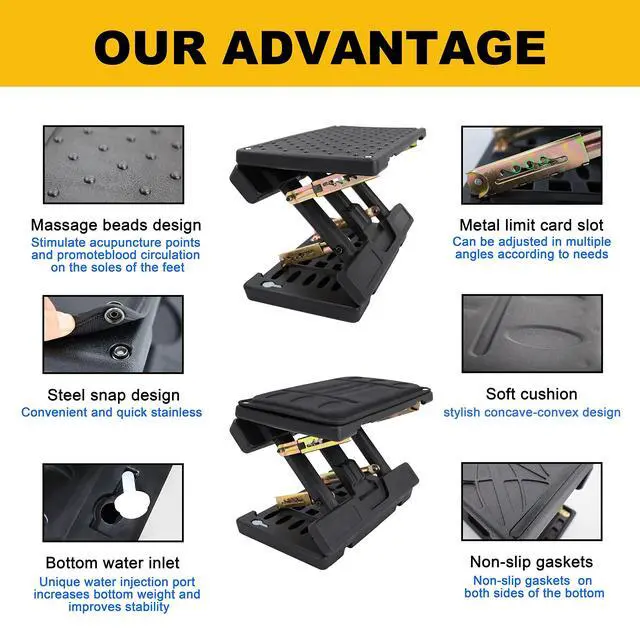 Alt view image 4 of 6 - Adjustable Foot Rest Under Desk - Ergonomic Office Foot Stool with Massage, Leg Rest for Desk, Anti-Slip Design for Home & Work, Improves Posture (Black)