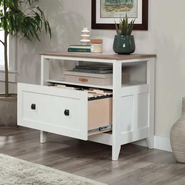 Alt view image 4 of 7 - August Hill File Cabinet 1-Drawer with Open Shelf, Legal Size Filing Cabinet - Soft White Finish