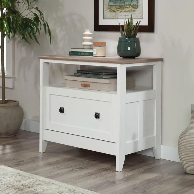 Alt view image 2 of 7 - August Hill File Cabinet 1-Drawer with Open Shelf, Legal Size Filing Cabinet - Soft White Finish