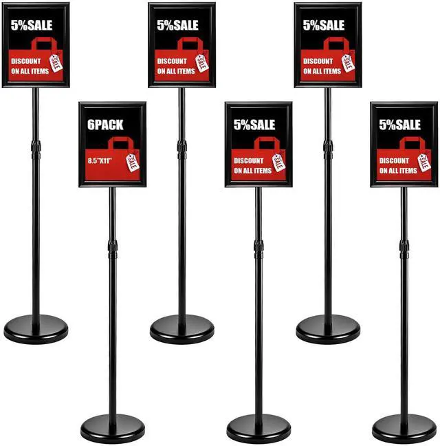 Main image of 6Pack Sign Holder Stand-8.5x11 inchAdjustable Sign Stands For DisplayHeavy Duty Floor Standing Sign Holder Stand Aluminum for Retail StoreMuseumVolunteer CctivitiesBlack