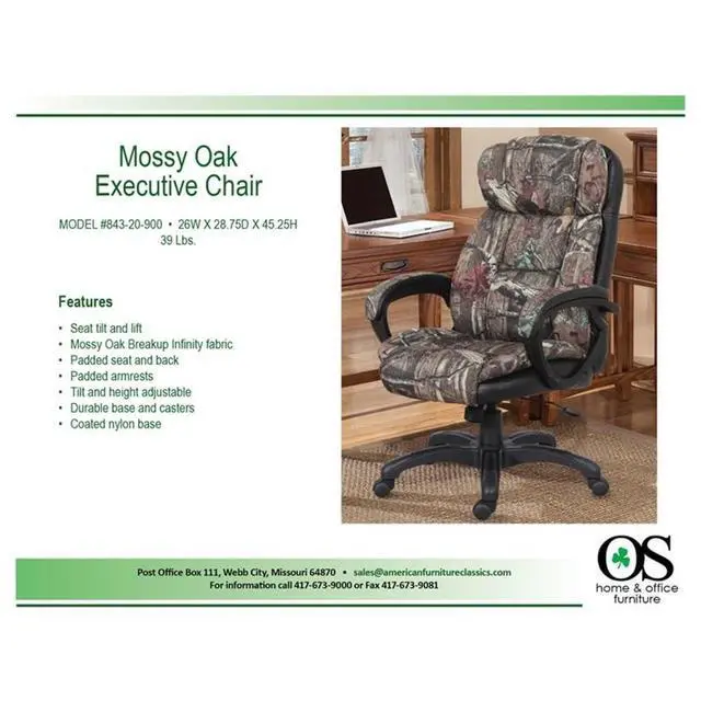 Alt view image 6 of 6 - OS Home and Office Furniture 45.25" Fabric Executive Chair in Mossy Oak/Black
