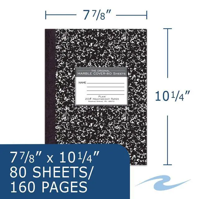 Alt view image 3 of 7 - Signature Collection Composition Notebook, 24 Books, Hardcover, Unruled 20# Premium Plain Paper, 80 Sheets/160 Pages, 10.25" x 7.88", Made in USA