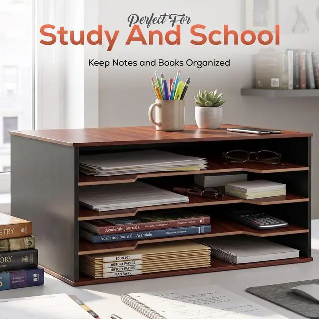 Alt view image 5 of 7 - 12x18 Construction Paper Organizer, 4-Tier Wooden Flat File for 11x17, A3 & Tabloid Sheets | Durable wood Desk Paper Storage for Classroom, Office & Art Studio