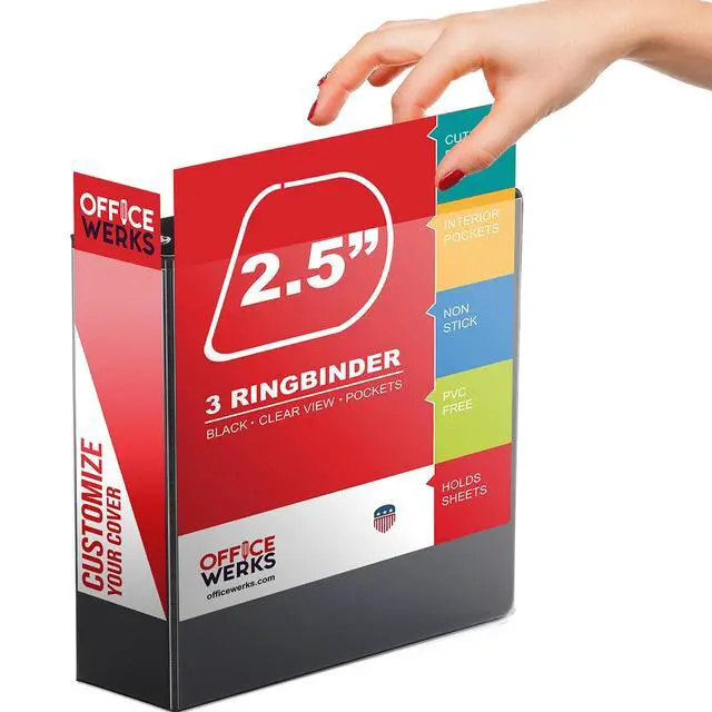 Alt view image 5 of 7 - 12 Pack of 2.5 Inch 3 Ring Binder with Locking Angle D Rings, Professional Heavy Duty Large Storage Binder with Pockets, Fits 8.5 x 11 Inch Sheets, Non-Stick Clear View Cover, Customizable, Black