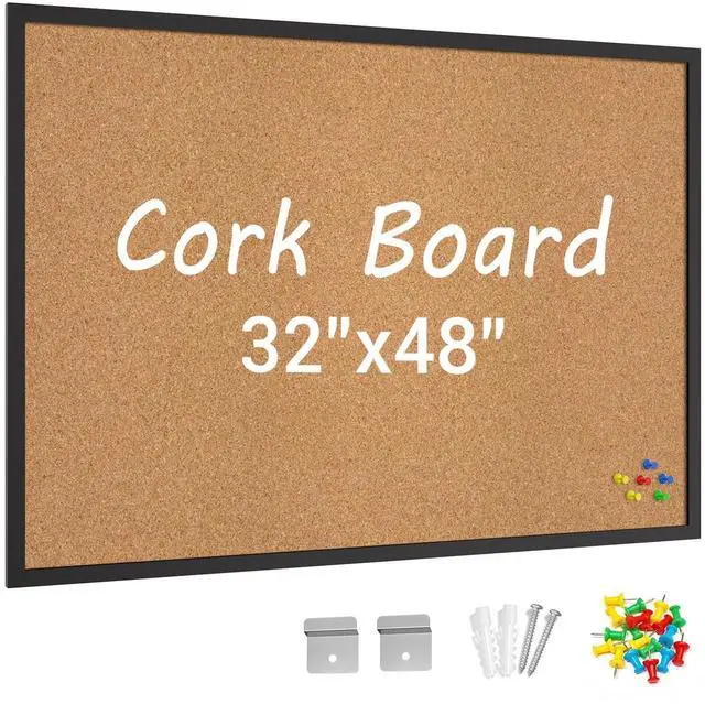 Main image of Cork Board Bulletin Board with Black Wood Frame 32 x 48 Large Corkboard Pin Board for Wall,Office,Home and School