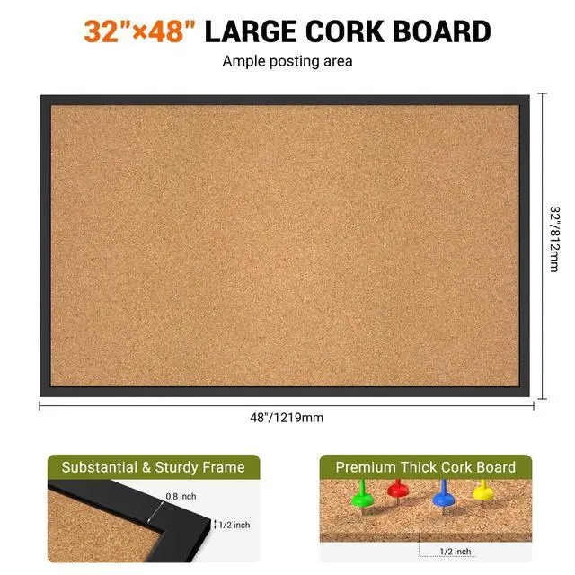 Alt view image 2 of 7 - Cork Board Bulletin Board with Black Wood Frame 32 x 48 Large Corkboard Pin Board for Wall,Office,Home and School