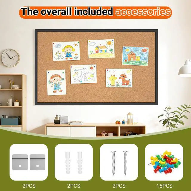 Alt view image 4 of 7 - Cork Board Bulletin Board with Black Wood Frame 32 x 48 Large Corkboard Pin Board for Wall,Office,Home and School