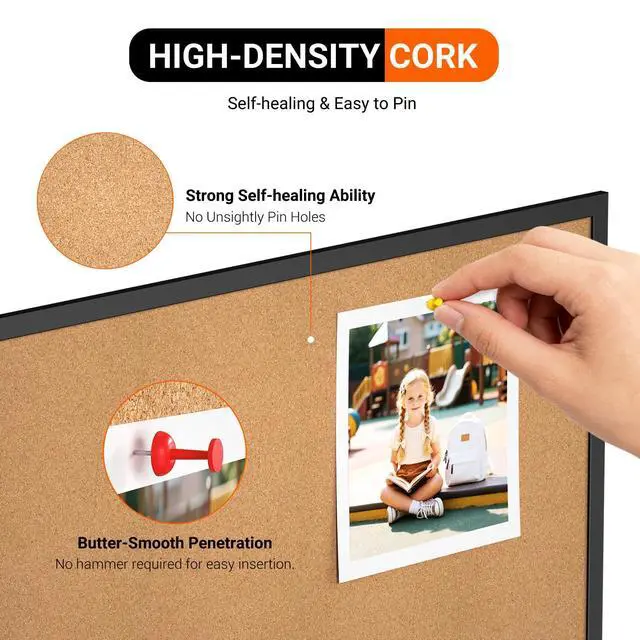Alt view image 5 of 7 - Cork Board Bulletin Board with Black Wood Frame 32 x 48 Large Corkboard Pin Board for Wall,Office,Home and School