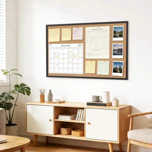 Alt view image 6 of 7 - Cork Board Bulletin Board with Black Wood Frame 32 x 48 Large Corkboard Pin Board for Wall,Office,Home and School