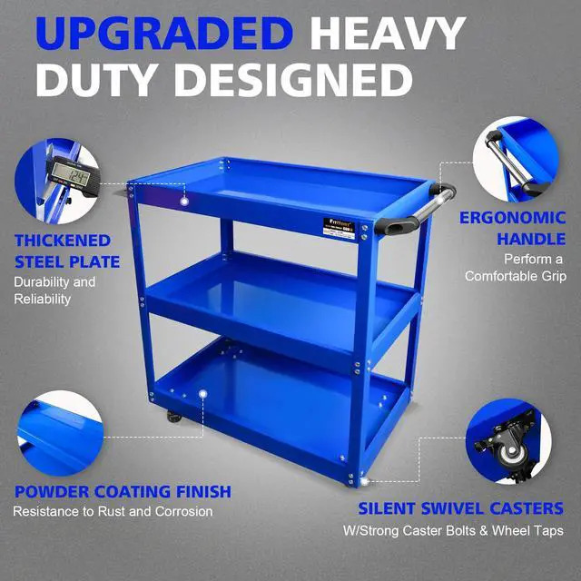 Alt view image 2 of 6 - 3-Tier Rolling Tool Cart, Thickened 440LBS Metal Mechanic Tool Cart on Wheels, Heavy Duty Rolling Carts with Wheels, Utility Service Carts for Mechanics Garage Warehouse Workshop Repair Shop