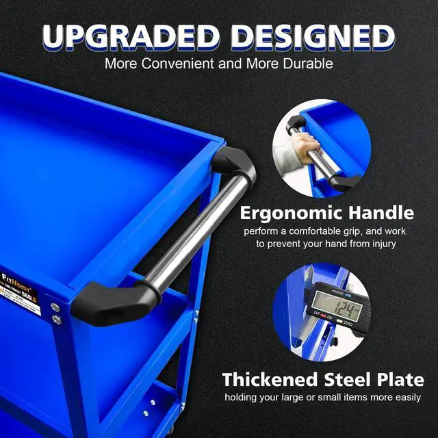 Alt view image 4 of 6 - 3-Tier Rolling Tool Cart, Thickened 440LBS Metal Mechanic Tool Cart on Wheels, Heavy Duty Rolling Carts with Wheels, Utility Service Carts for Mechanics Garage Warehouse Workshop Repair Shop