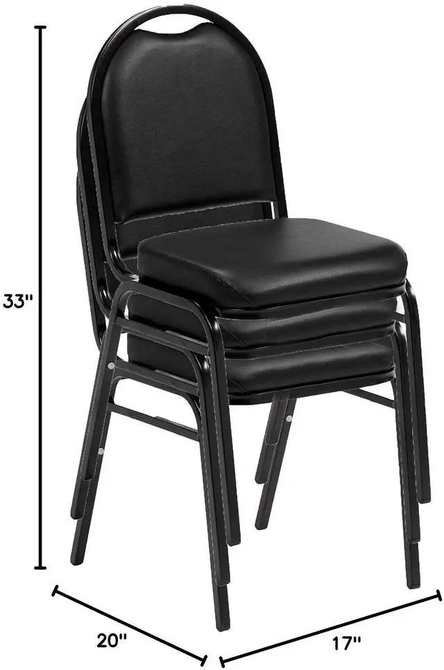 Alt view image 2 of 6 - Commercial Furniture 250 Series Stack Chairs (Pack of 3)- Black Vinyl/Black Frame
