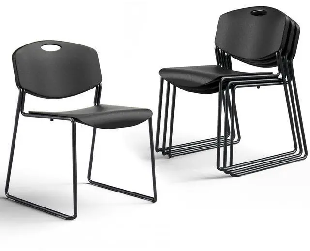 Main image of Stacking Chairs Set of 4, Plastic Waiting Room Chair with Sled Base, Stackable Office Guest Reception Chairs No Wheels for Break Rooms and Conference Rooms Black
