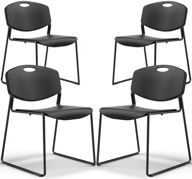Main image of Stacking Chairs Set of 4, Plastic Waiting Room Chair with Sled Base, Stackable Office Guest Reception Chairs No Wheels for Break Rooms and Conference Rooms Black
