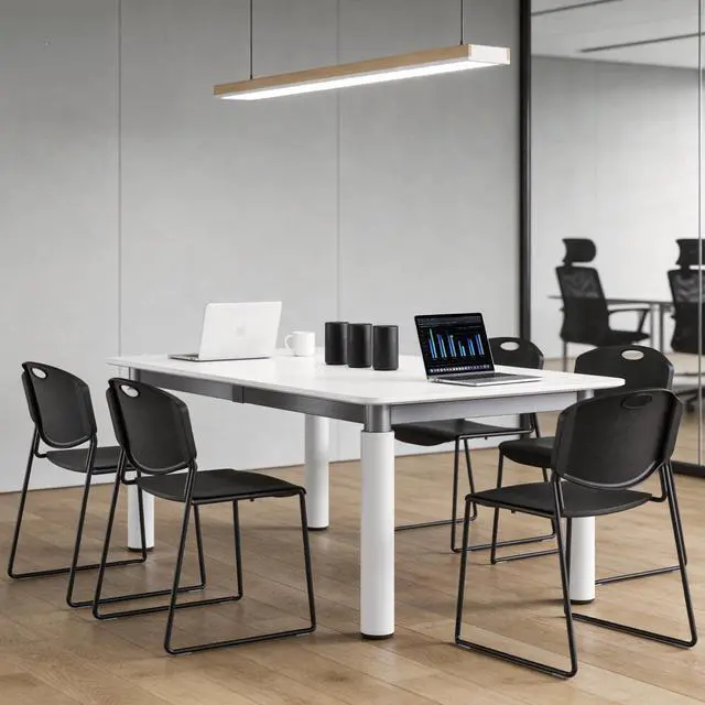 Alt view image 6 of 7 - Stacking Chairs Set of 4, Plastic Waiting Room Chair with Sled Base, Stackable Office Guest Reception Chairs No Wheels for Break Rooms and Conference Rooms Black