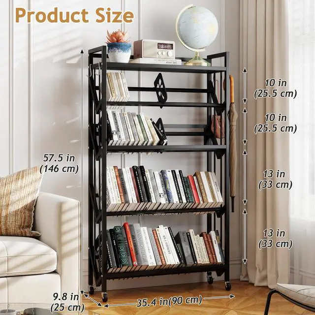 Alt view image 2 of 7 - Book Carts with Wheels, Library Rolling Book Cart 5 Tier Movable Bookshelf Mobile Large Capacity Organizer Rack for Teacher Classroom Office Room School (57.5'' H)