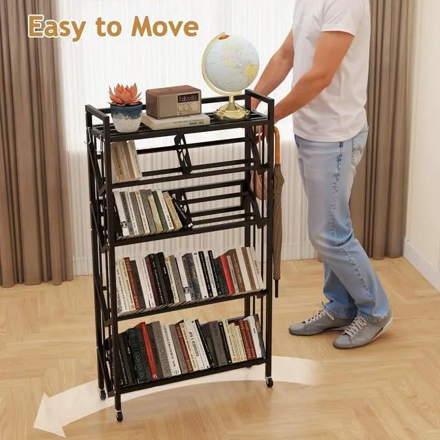 Alt view image 3 of 7 - Book Carts with Wheels, Library Rolling Book Cart 5 Tier Movable Bookshelf Mobile Large Capacity Organizer Rack for Teacher Classroom Office Room School (57.5'' H)