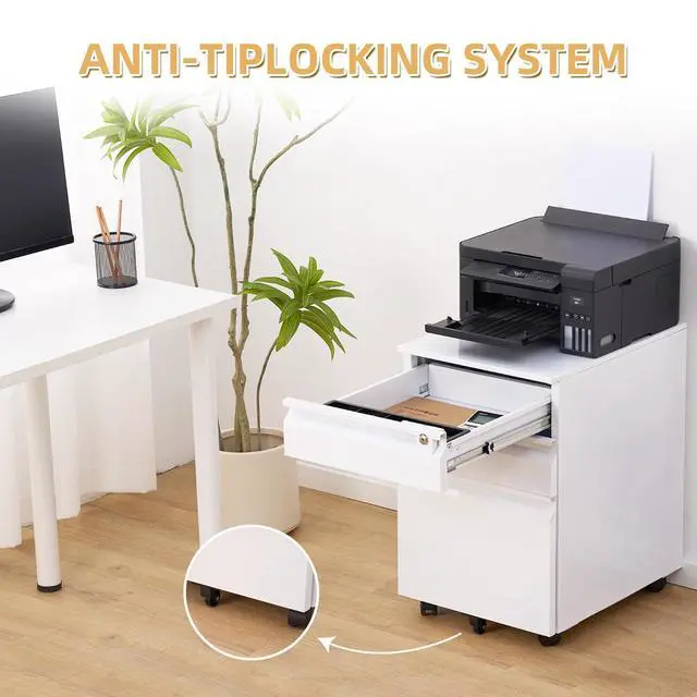 Alt view image 6 of 7 - Filing Cabinets for Home Office Organizer, 3 Drawer Mobile File Cabinet with Lock & Anti-Tip Wheel,Under Desk Metal Filing Cabinets ForLetters/Legal/a4 (Un-Assembled)