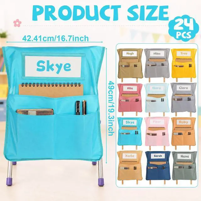 Alt view image 2 of 7 - 24pcs for Classroom 16.3x19.7inch Classroom Chair Pockets with Name Tag 3 Pockets Chair Organizer for Teacher Student School Office(Boho)