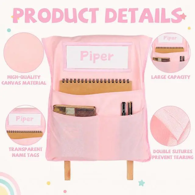 Alt view image 3 of 7 - 24pcs for Classroom 16.3x19.7inch Classroom Chair Pockets with Name Tag 3 Pockets Chair Organizer for Teacher Student School Office(Boho)