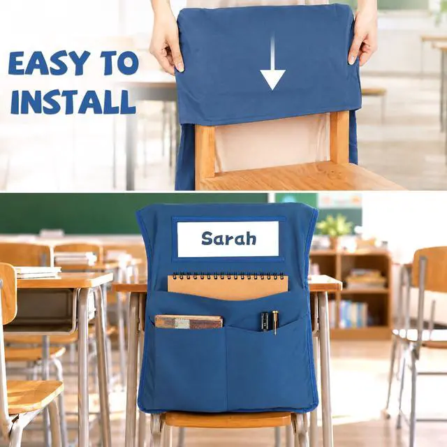 Alt view image 4 of 7 - 24pcs for Classroom 16.3x19.7inch Classroom Chair Pockets with Name Tag 3 Pockets Chair Organizer for Teacher Student School Office(Boho)