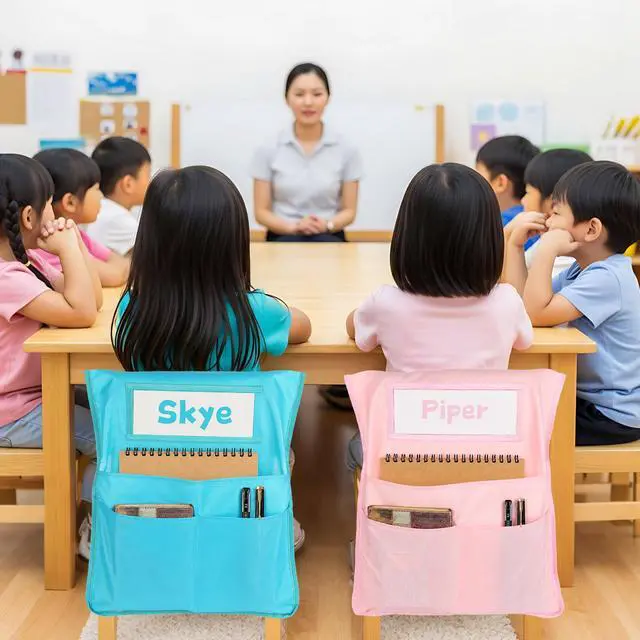 Alt view image 6 of 7 - 24pcs for Classroom 16.3x19.7inch Classroom Chair Pockets with Name Tag 3 Pockets Chair Organizer for Teacher Student School Office(Boho)