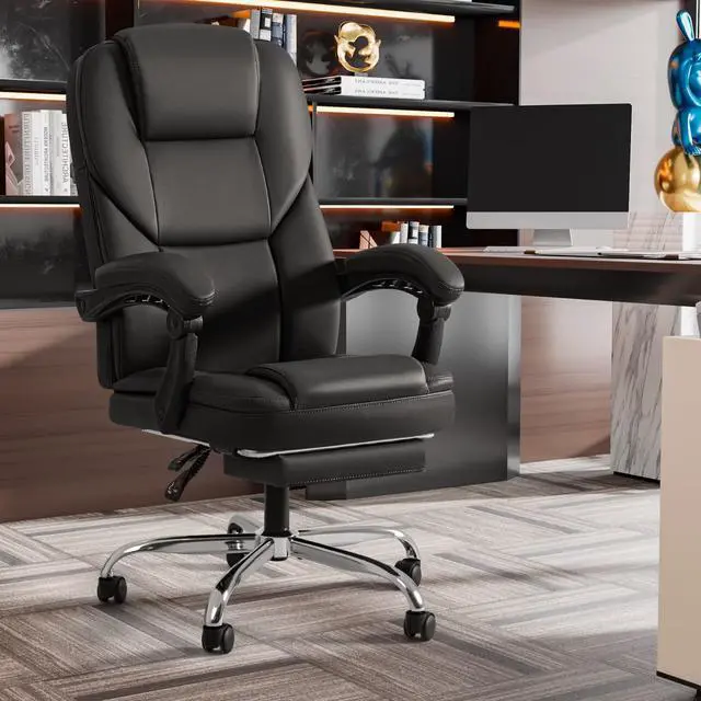 Alt view image 7 of 7 - Executive Office Chair with Massage, Ergonomic Reclining High Back Leather Seats with Footrest and Lumbar Support, Big and Tall, 400Lbs Heavy Duty, Dark Black