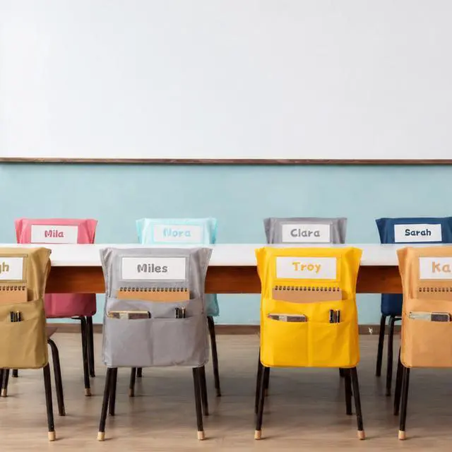 Alt view image 7 of 7 - 24pcs for Classroom 16.3x19.7inch Classroom Chair Pockets with Name Tag 3 Pockets Chair Organizer for Teacher Student School Office(Boho)
