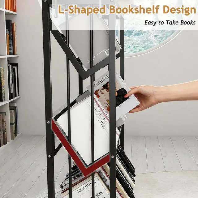 Alt view image 4 of 7 - Book Carts with Wheels, Library Rolling Book Cart 5 Tier Movable Bookshelf Mobile Large Capacity Organizer Rack for Teacher Classroom Office Room School (57.5'' H)