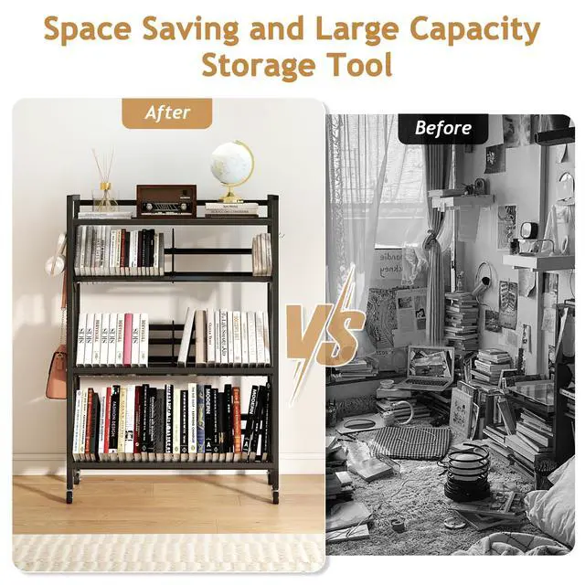 Alt view image 7 of 7 - Book Carts with Wheels, Library Rolling Book Cart 4 Tier Movable Bookshelf Mobile Large Capacity Organizer Rack for Teacher Classroom Office Room School (46.5'' H)