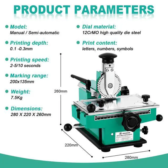 Alt view image 3 of 7 - Metal Nameplate Stamping Machine Semi-Automatic Embosser Dog Tag Printer Label Marking Machine for Aluminum/Stainless Steel/Copper Nameplate (3mm Character Wheel)