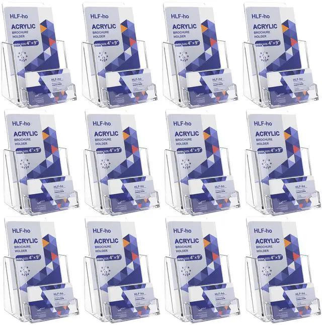 Main image of Brochure Holder 4x9 Inch Acrylic Literature Holders Clear Flyer Display Stand with Business Card Slot Pamphlet Holder Multi Purpose Organizer for Office, Lobby, Hotels, Trade Shows, 12 Pack