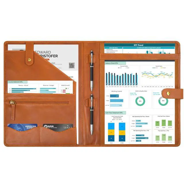 Alt view image 2 of 7 - Leather Resume Portfolio Folder for Interview, Professional Padfolio Organizer Binder A4, Graduation & New Job Gift for Men Women Tan