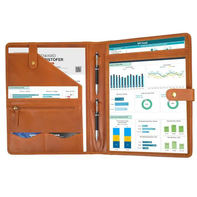 Alt view image 3 of 7 - Leather Resume Portfolio Folder for Interview, Professional Padfolio Organizer Binder A4, Graduation & New Job Gift for Men Women Tan