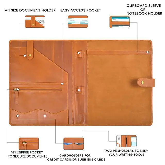 Alt view image 5 of 7 - Leather Resume Portfolio Folder for Interview, Professional Padfolio Organizer Binder A4, Graduation & New Job Gift for Men Women Tan