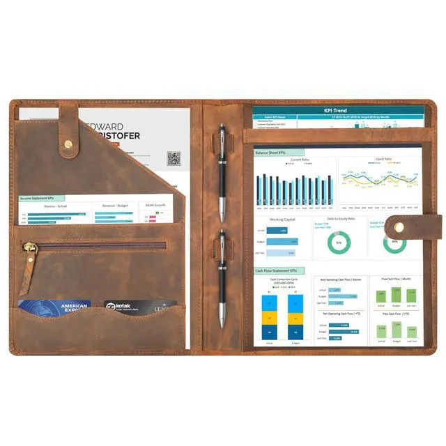 Alt view image 2 of 7 - Leather Resume Portfolio Folder for Interview, Professional Padfolio Organizer Binder A4, Graduation & New Job Gift for Men Women Brown